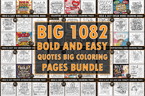 Download ADULT Bold &amp; Easy Quotes Coloring Page Bundle - Bundle Collection