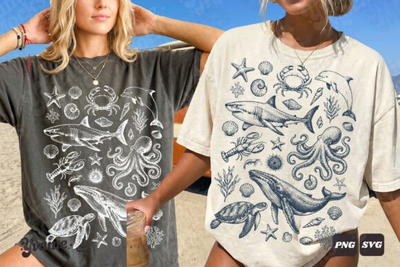 Download Summer Coastal Ocean Life Doodle SVG PNG - Doodle Collection