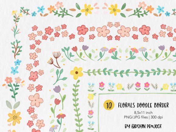 Download 10 Flower Doodle Page Borders - Doodle Collection