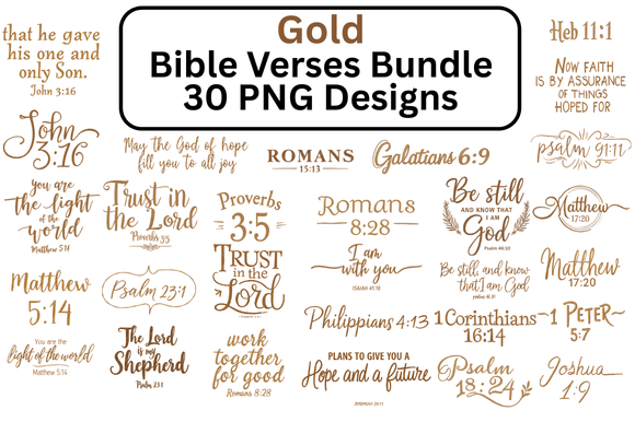 Download Gold Bible Verse Bundle 30 PNG Designs - Bundle Collection