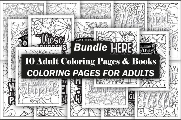 Download 10 Adults Coloring Pages &amp; Books Bundle - Bundle Collection